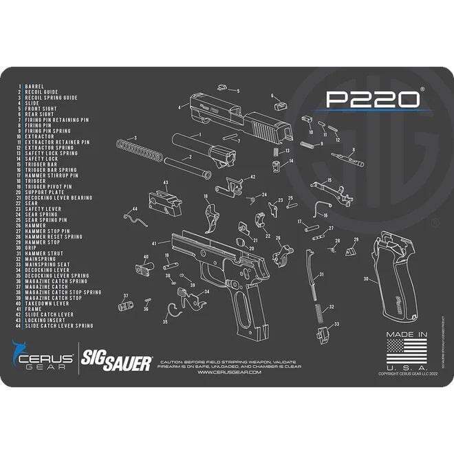 Misc. Accessories Cerus Gear Ready Series HANDGUN 12X17 3mm PROMAT LICENSED SIG 220 SCHEMATIC CHAR GRAY • Model: Ready Series